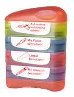 Siebdruck-Stempel "Perpetuum", 4 in 1, "Auf saubere Heftführung..."