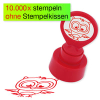 Siebdruck-Stempel "Perpetuum" rund "Eule"