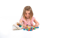 Farbige Würfel aus Re-Wood® 150 teilig im Baumwollbeutel