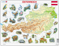 Larsen Puzzle Österreich (topographische Karte) mit Tiermotiven 72-tlg.
