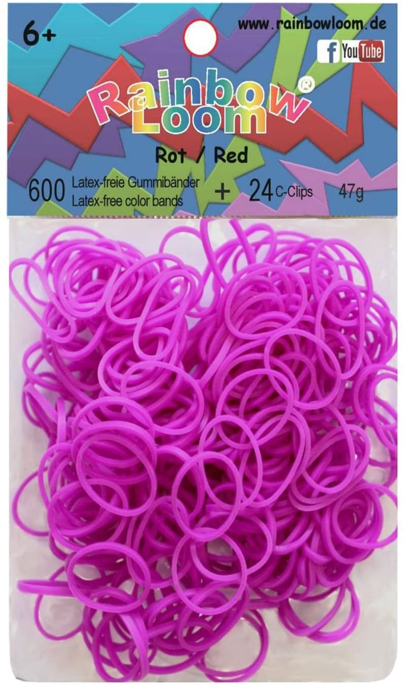 Rainbow Loom Latex-freie Gummibänder Silicone Neon lila Inh.: 300 Bänder 100 % Silikon + 12 C-Clips