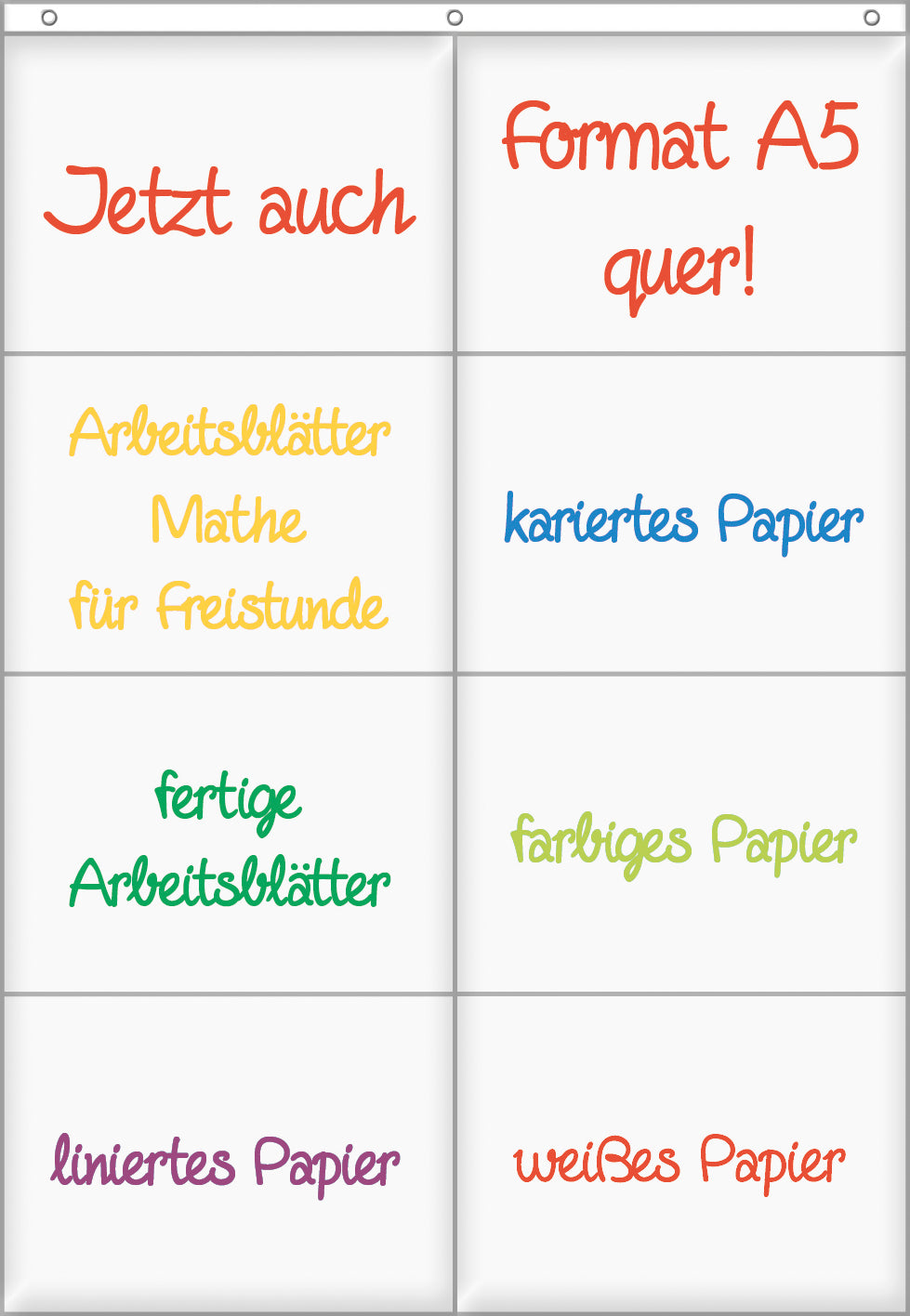 Hänge-Orga-Taschen A5, 8 Einstecktaschen Querformat, mit Haken