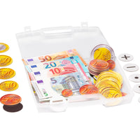 Euro - Rechengeld, magn. 37 Scheine / 57 Münzen / 6 Rechenzeichen in RE-Wood Box