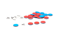 22 Wendeplättchen rot/blau aus RE-Plastic® mit 10 Rechenzeichen im Polybeutel
