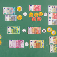 Euro - Rechengeld, magn. 37 Scheine / 57 Münzen / 6 Rechenzeichen in RE-Wood Box
