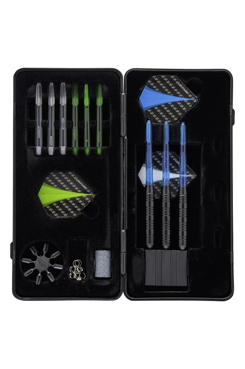 Longfield Steeltip Darts Set - schwarz beschichtet im Dartcase mit Zubehör