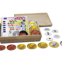 Euro - Rechengeld, magn. 37 Scheine / 57 Münzen / 6 Rechenzeichen in RE-Wood Box