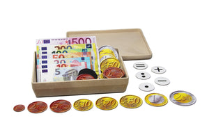 Euro - Rechengeld, magn. 37 Scheine / 57 Münzen / 6 Rechenzeichen in RE-Wood Box