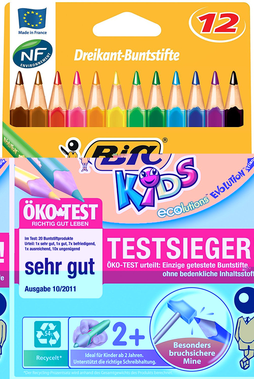 BIC KIDS Dreikant-Buntstifte ECOlutions EVOLUTION Triangle, 12 Farben sortiert