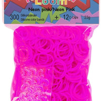 Rainbow Loom Latex-freie Gummibänder Silicone Neon pink Inh.: 300 Bänder 100 % Silikon + 12 C-Clips