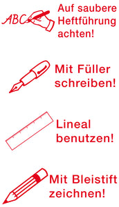 Siebdruck-Stempel "Perpetuum", 4 in 1, "Auf saubere Heftführung..."