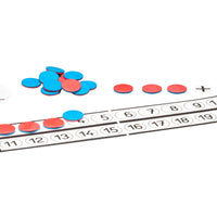 Rechenleiste mit 22 Wendeplättchen rot/blau aus RE-Plastic® und 10 Rechenzeichen im Polybeutel