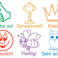 Set Holz Lehrer-Stempel 6-tlg. 'Motivation', versch. Farben