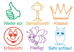 Set Holz Lehrer-Stempel 6-tlg. 'Motivation', versch. Farben