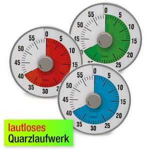 TimeTEX Zeitdauer-Uhr "lautlos" L, mit blauer Scheibe, 19 cm ø