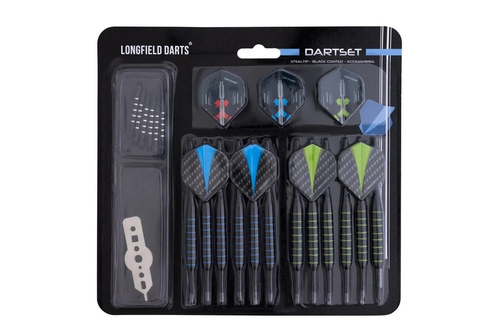 Longfield Steel Tip Dart Set mit 12 Pfeilen und Zubehör