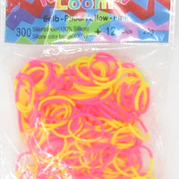 Rainbow Loom Gummibänder Gelb-Pink Inh.: 300 Bänder 100 % Silikon + 12 C-Clips