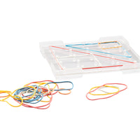 Geometriebrett quadratisch transparent 15 cm aus RE-Plastic°, stapelbar, mit 25 Gummiringen im Polybeutel