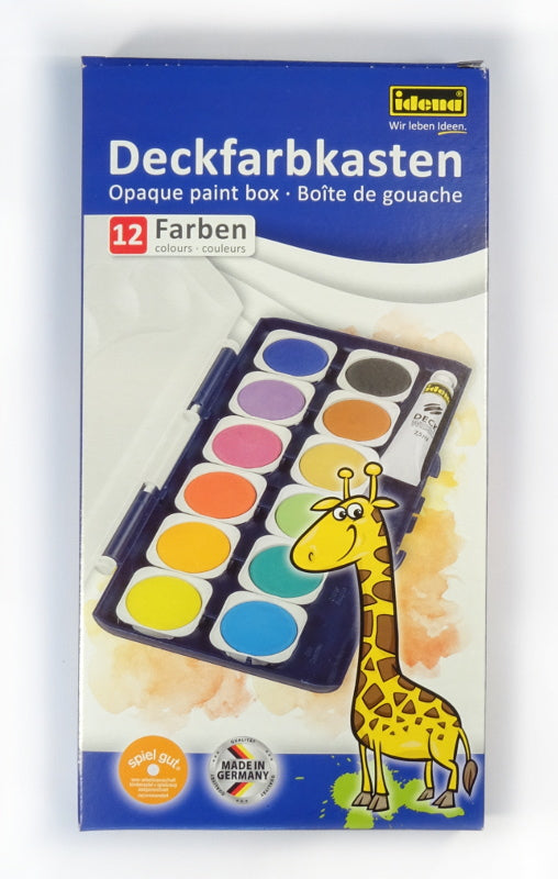 idena - Deckfarbkasten, 12 Farben, 1 Tube Deckweiß