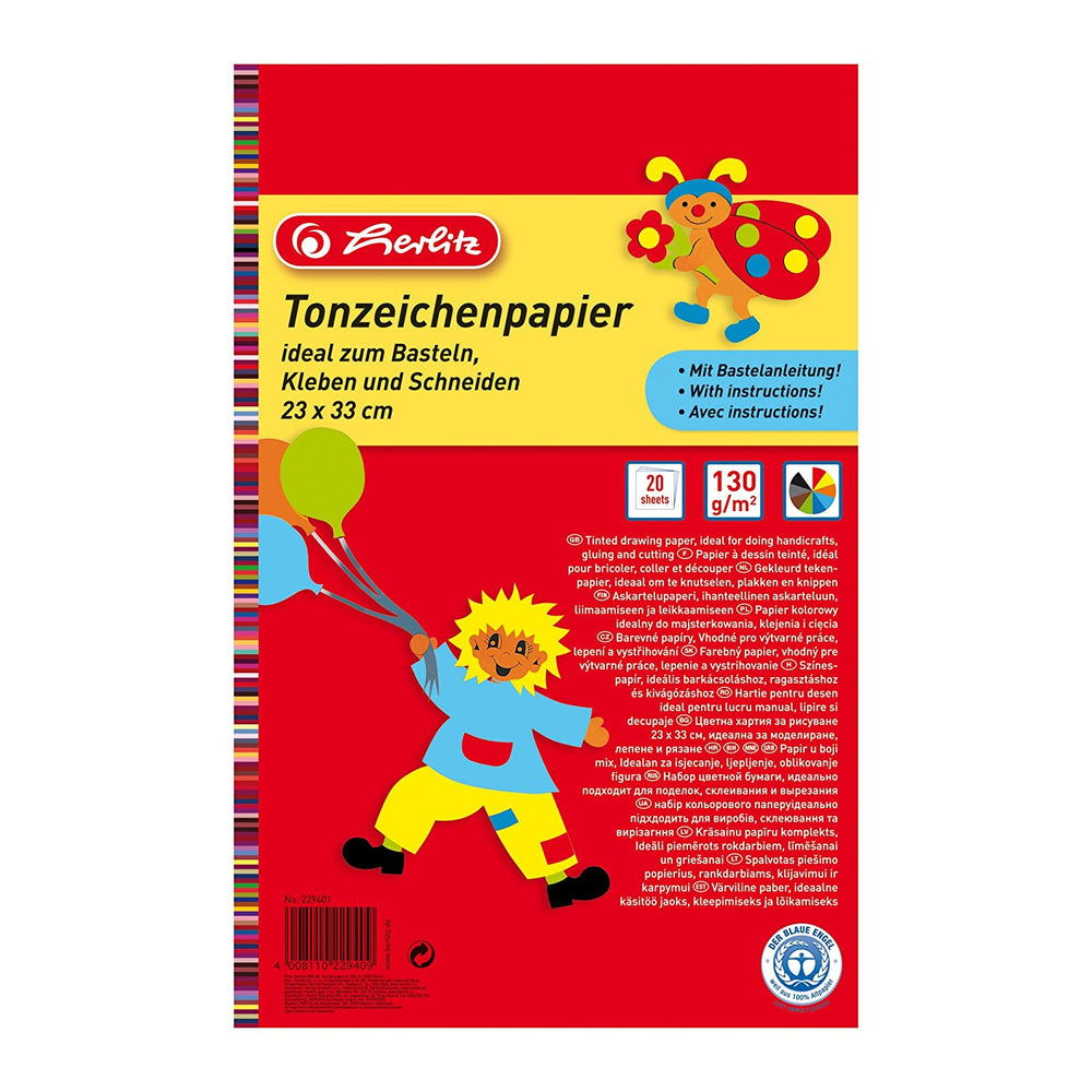 Tonzeichenpapierblock 23x33 cm 20 Blatt farbig sortiert