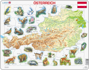 Larsen Puzzle Österreich (topographische Karte) mit Tiermotiven 72-tlg.