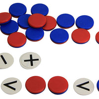 22 Wendeplättchen rot/blau aus RE-Plastic® mit 10 Rechenzeichen im Polybeutel