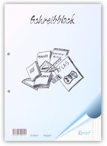 Schreibblock A4, 50 Blatt, 80g/qm, 2-fach gelocht