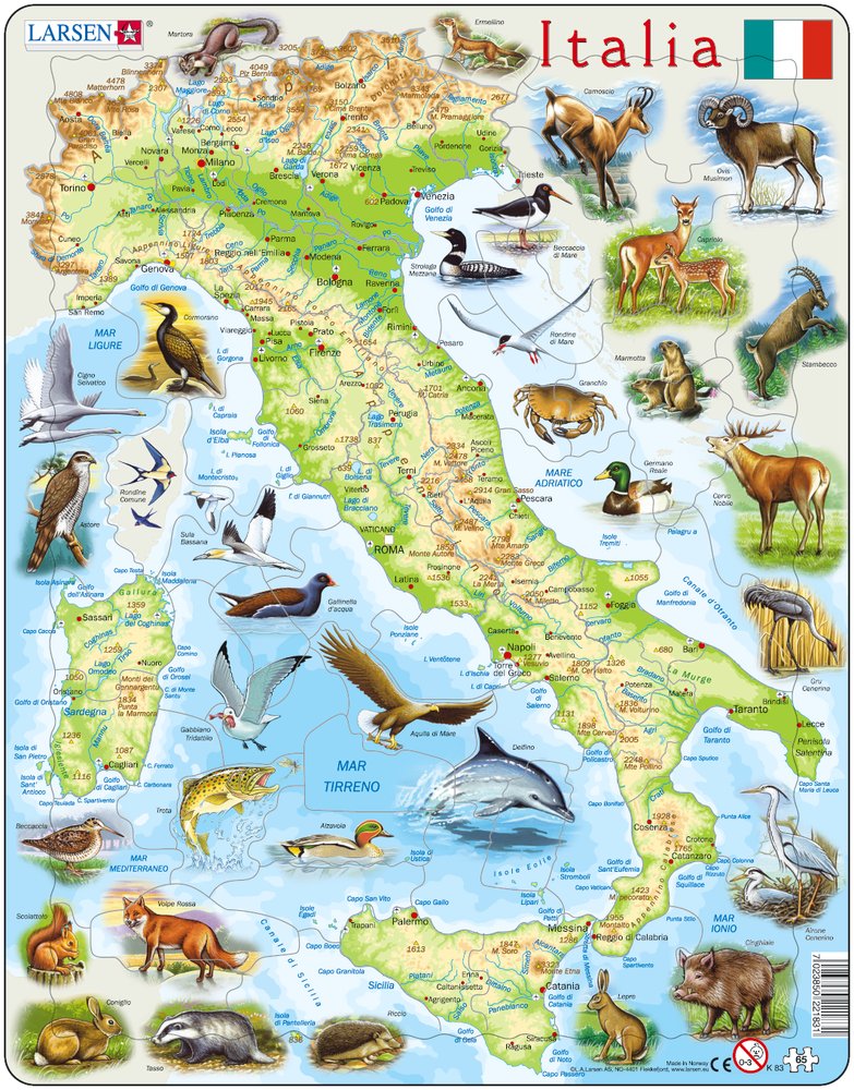 Larsen Puzzle Italia  mit Tiermotiven 65-tlg.