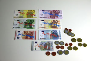 Euro Spielgeldsatz 22x Münzen / 22x Scheine Münzgeld Banknoten