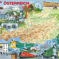 Larsen Puzzle Österreich (topographische Karte) mit typischen Motiven des Landes 72-tlg.