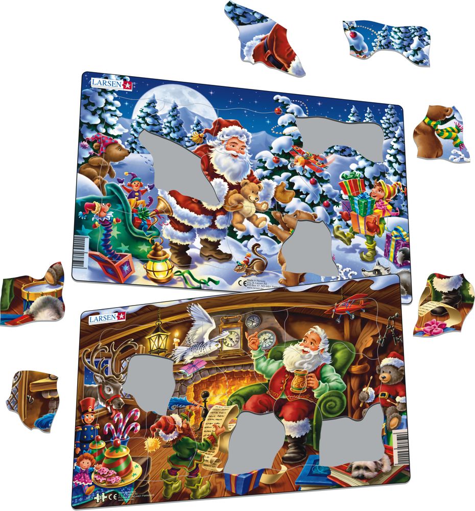 Larsen XC1 - Puzzle Santa Claus / Weihnachtsmann - 2 Stück mit 15 Teilen