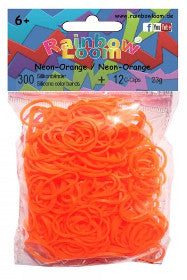 Rainbow Loom Latex-freie Gummibänder Neon-Orange Opaque Inh.: 600 Bänder + 24 C-Clips