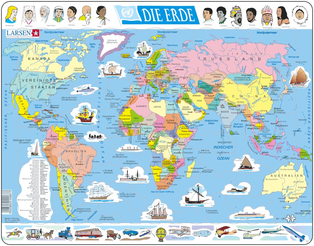 Larsen Puzzle Die Erde (politische Weltkarte) 107-tlg.
