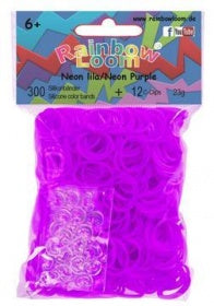 Rainbow Loom Latex-freie Gummibänder Silicone Neon lila Inh.: 300 Bänder 100 % Silikon + 12 C-Clips