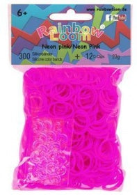 Rainbow Loom Latex-freie Gummibänder Silicone Neon pink Inh.: 300 Bänder 100 % Silikon + 12 C-Clips